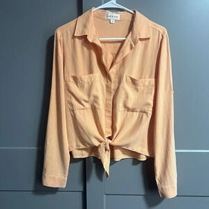 Cloth & Stone Long Sleeve/Rolled Cuff Button Crop Tie Front Shirt Orange Small